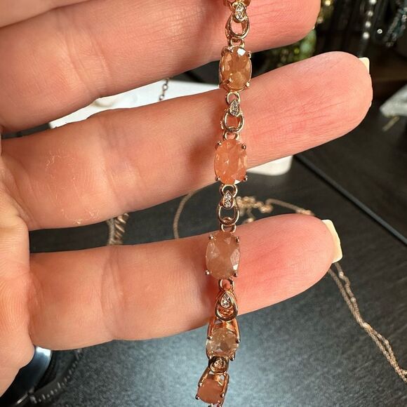 8ctw genuine sunstone set in rose gold tone/sterling silver tennis bracelet! - Picture 8 of 9